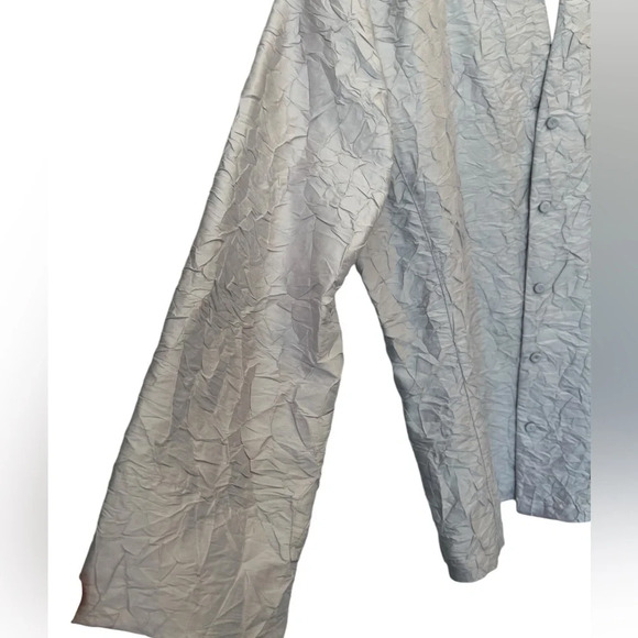 Eileen Fisher Crinkle Texture 100% Silk Button Jacket & Tank Top Set Silver Sz S - Picture 5 of 13